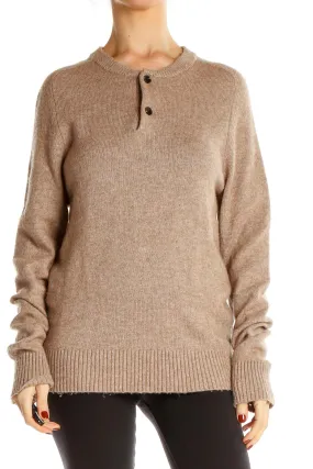 Beige Ribbed Henley Sweater