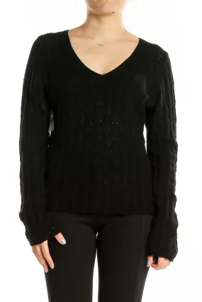 Black Merino Wool V-Neck Sweater