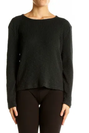 Black Ribbed Cotton Blend Sweater