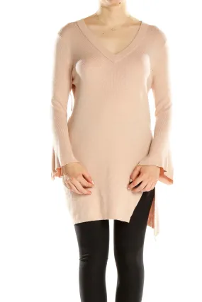 Blush V-Neck Knit Tunic with Bell Sleeves