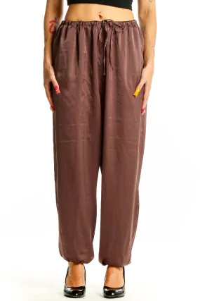 Brown Relaxed Fit Drawstring Pants