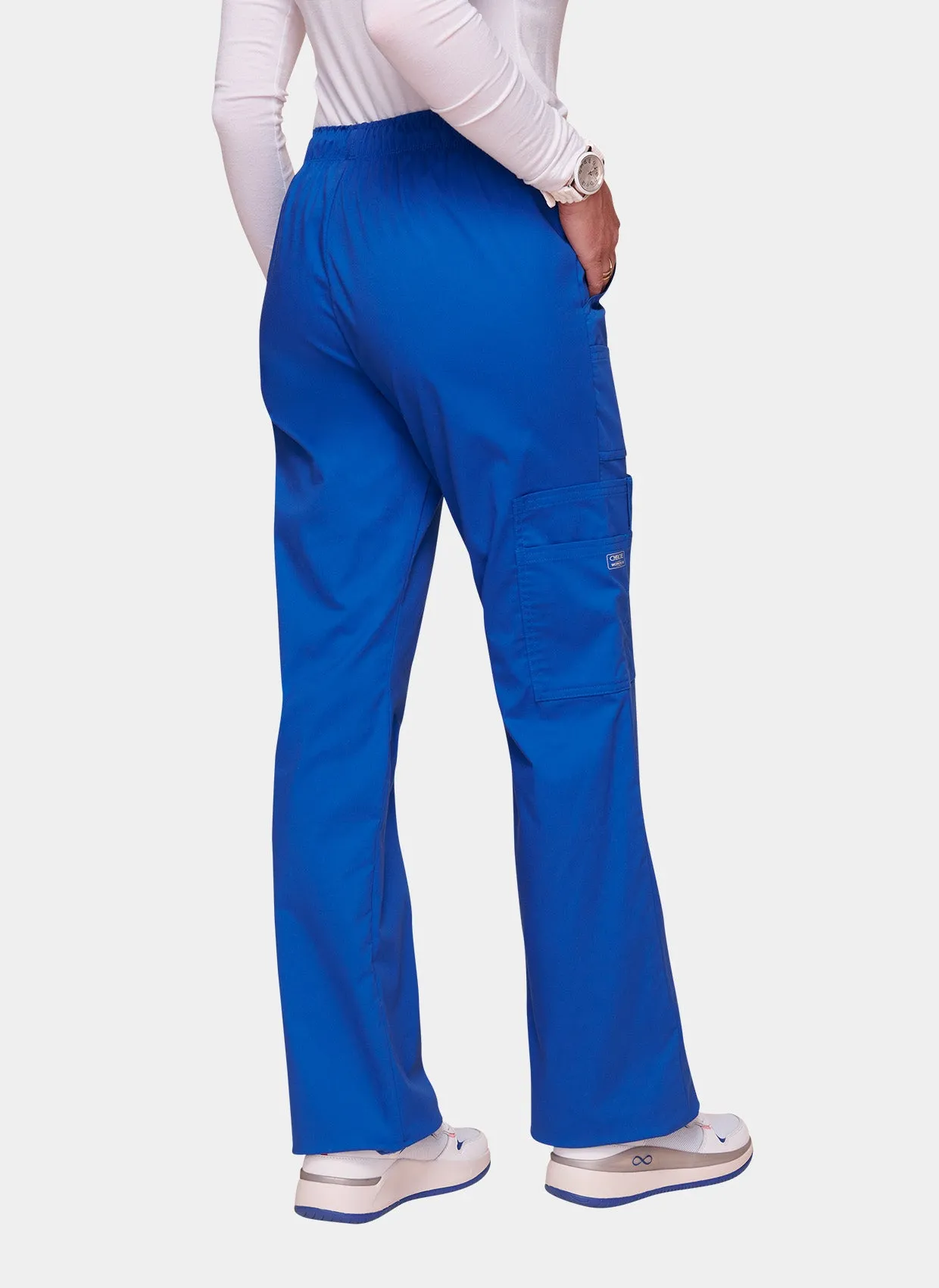 Cherokee Core Stretch Mid Rise Pull-On Cargo Scrub Trousers WWE4005 - Royal