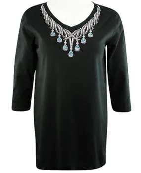 Christine Alexander - Turquoise Tear Drop, V-Neck Top Swarovski Crystal Accents