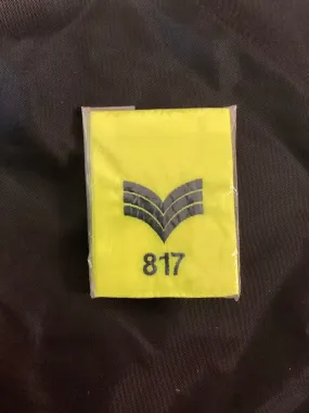 Epaulette Slides, Hi Vis yellow, black embroidered sergeant stripes and number 817, 9cm length (Used – Grade A)