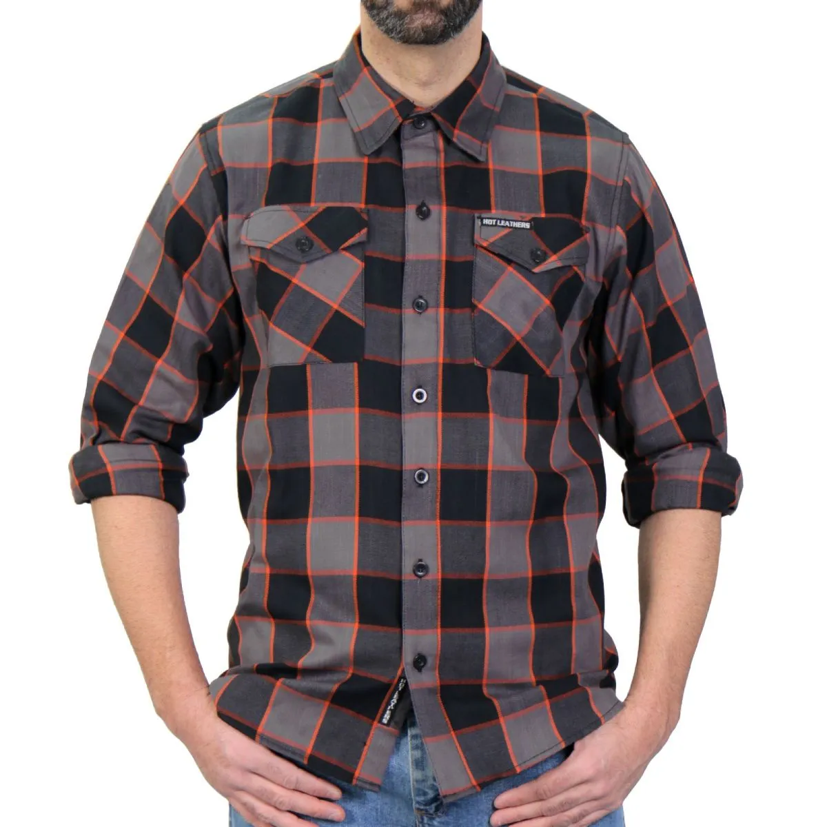 Hot Leathers FLM2020 Men's Black, Gray and Orange Flannel Long Sleeve Shirt