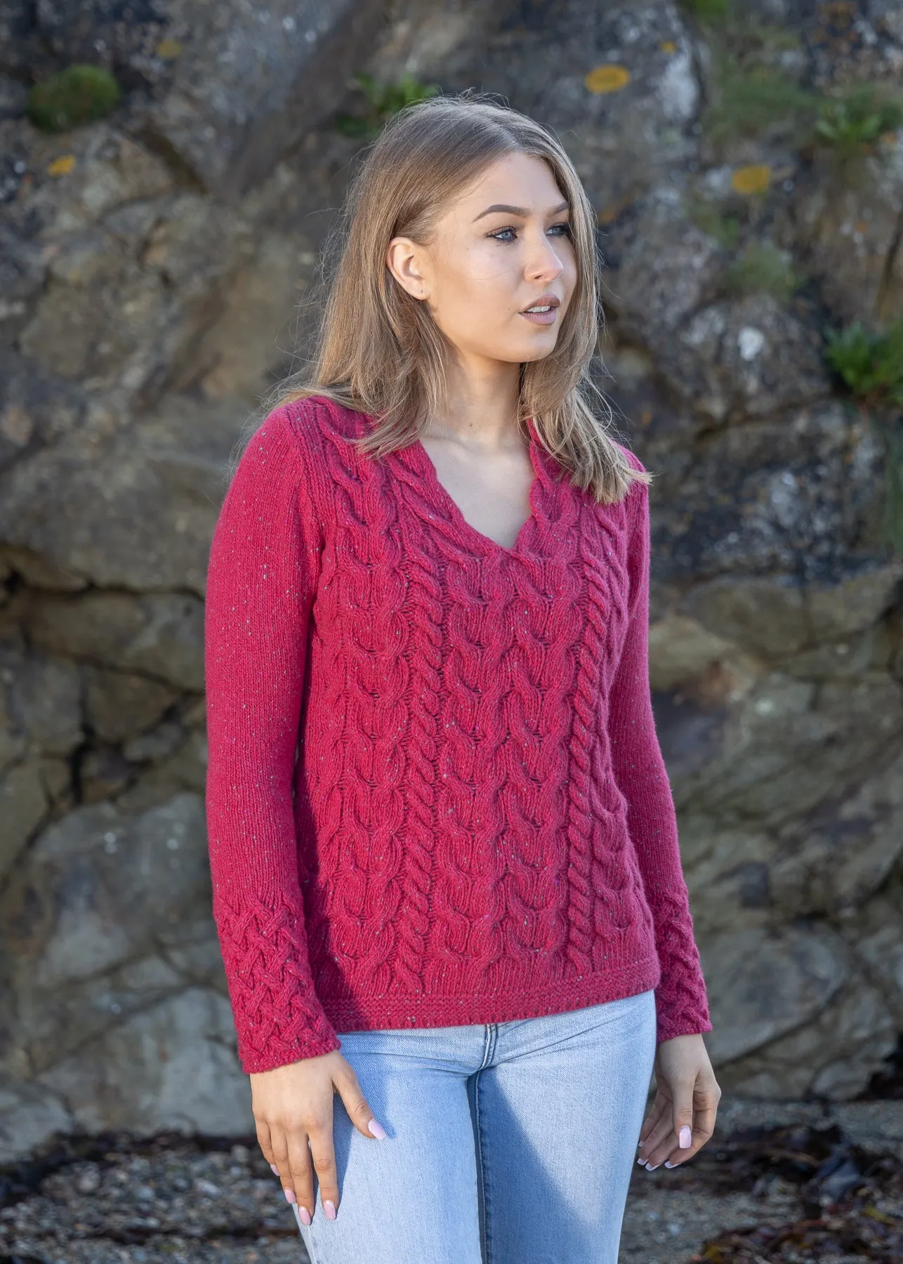 IrelandsEye Women's V Neck Aran Sweater | Bramble Berry