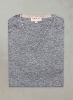 Men's St. Barths Contrast V-Neck Cashmere Sweater in Light Grey