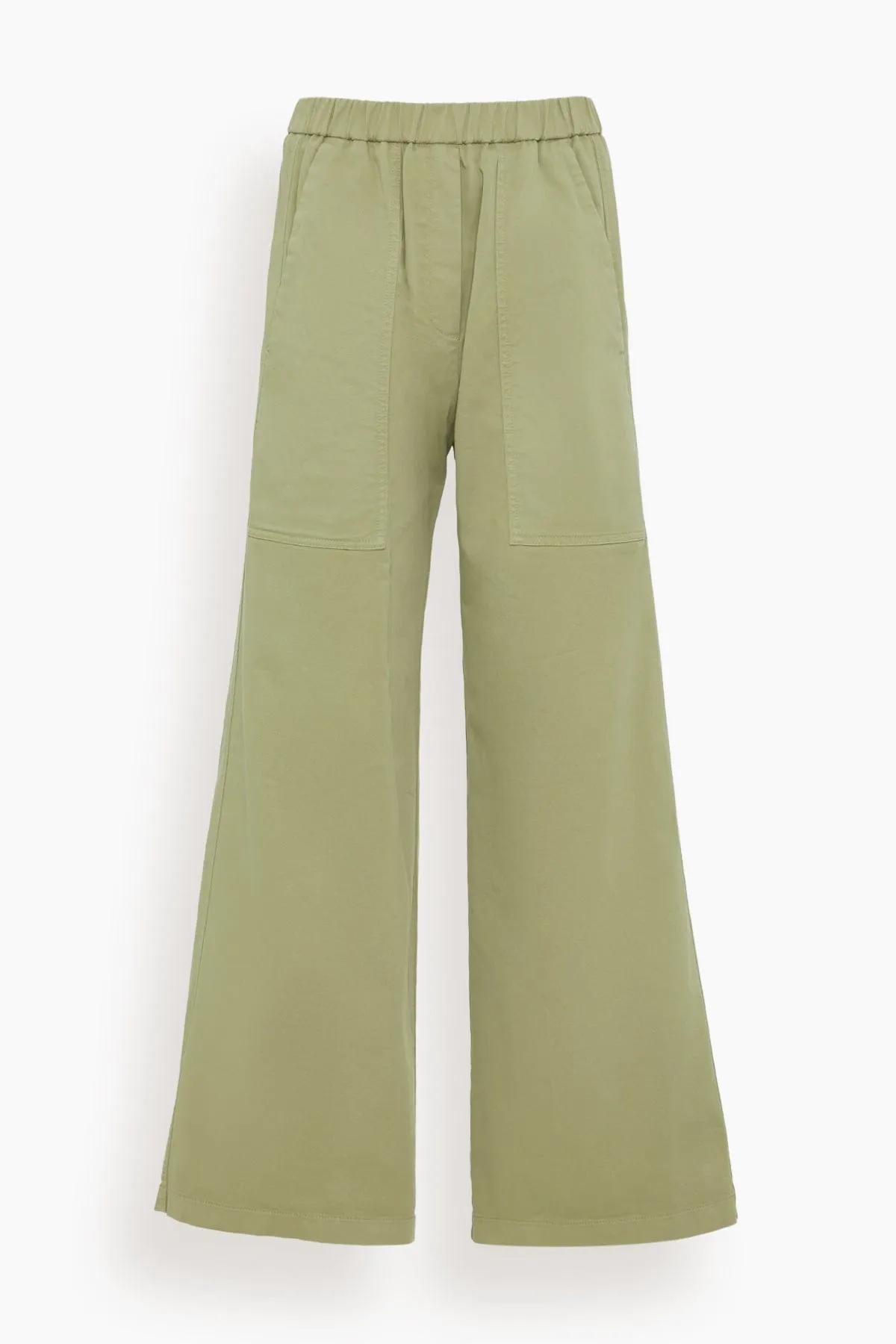 Peached Cotton Twill Palazzo Cargo Pants in Olive