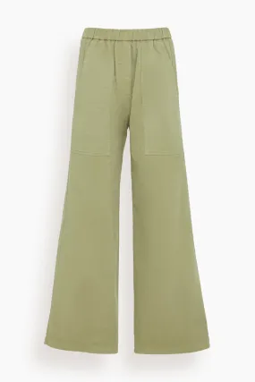 Peached Cotton Twill Palazzo Cargo Pants in Olive