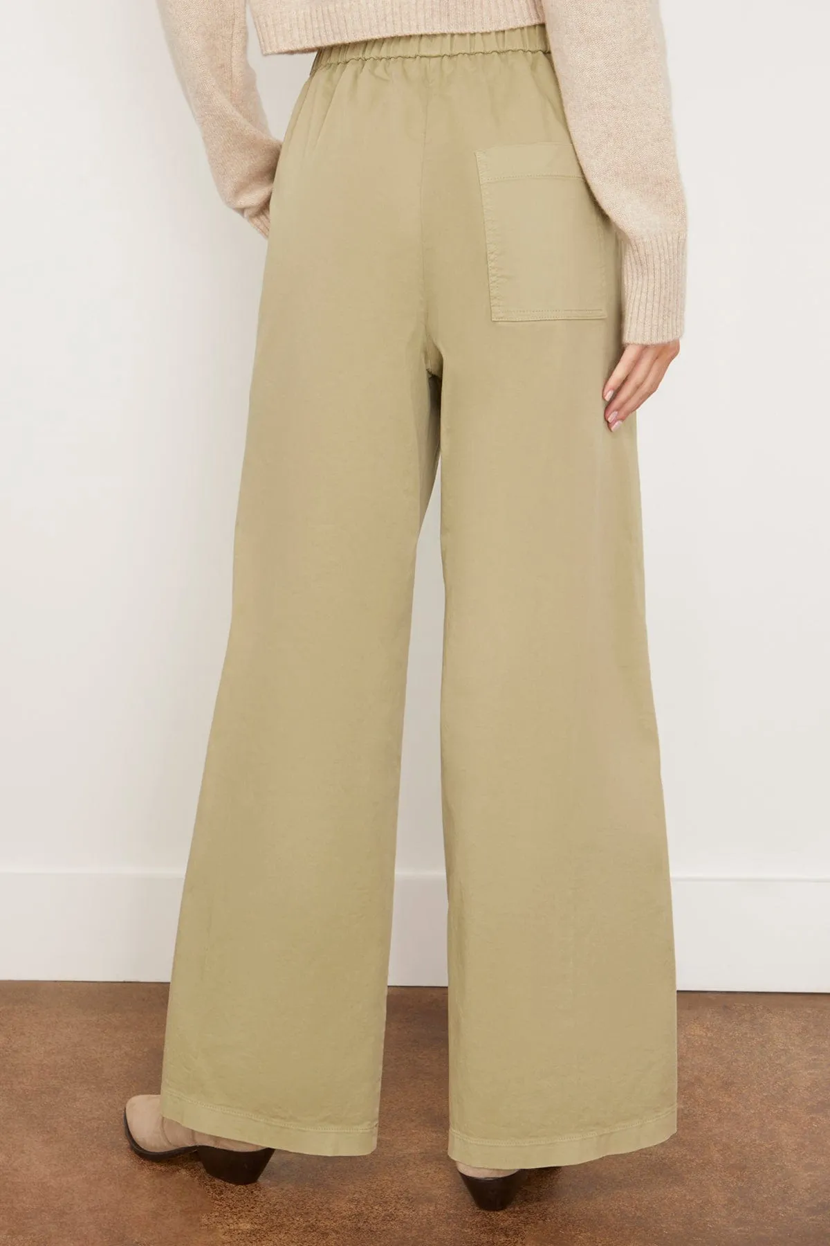 Peached Cotton Twill Palazzo Cargo Pants in Olive