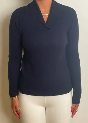 Ribbed Collar Pullover - Navy