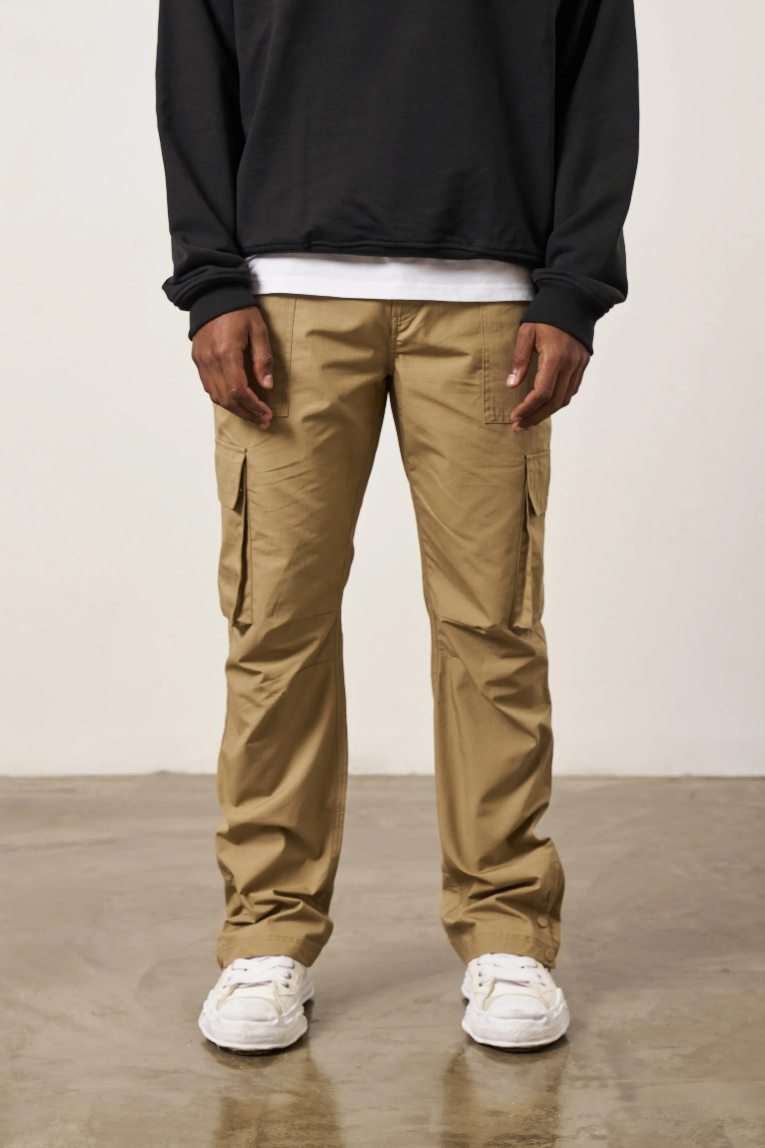 RIPSTOP RELAXED CARGO TROUSERS - BEIGE