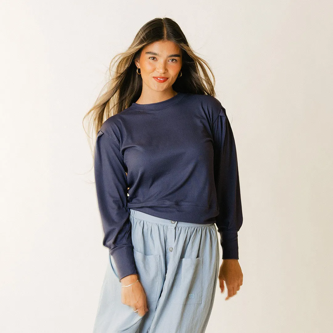 Serena Top, Navy Rib