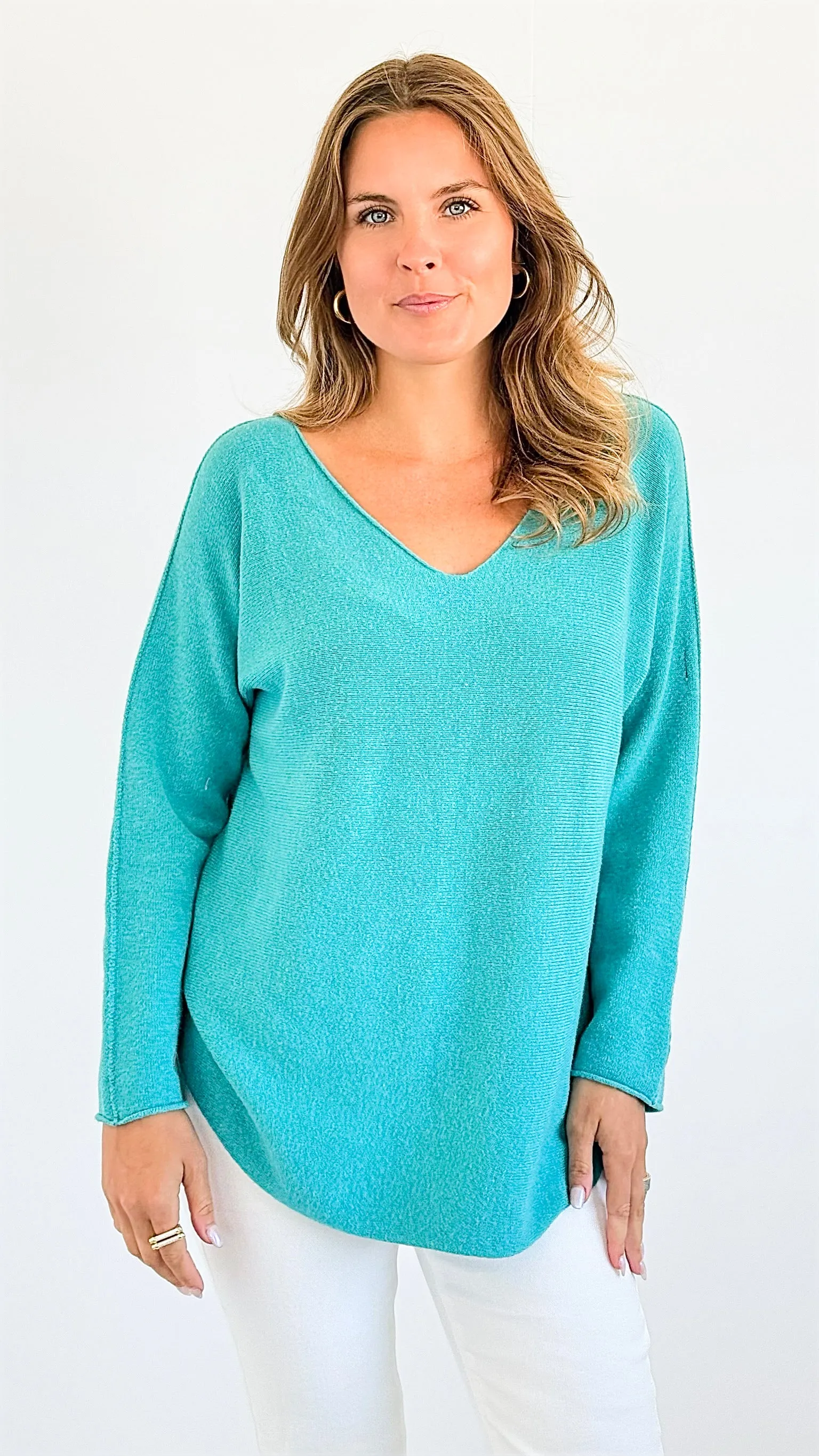 Soho Italian V-Neck Pullover - Turquoise