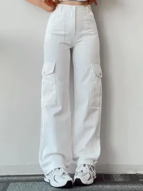 Solid Cotton Cargo Pants for Women's Essentials