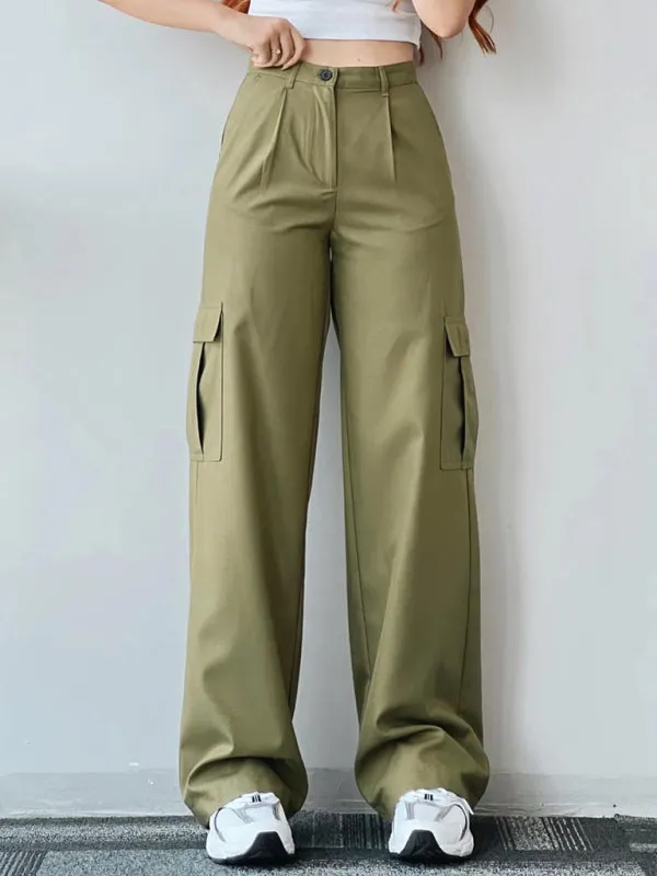 Solid Cotton Cargo Pants for Women's Essentials