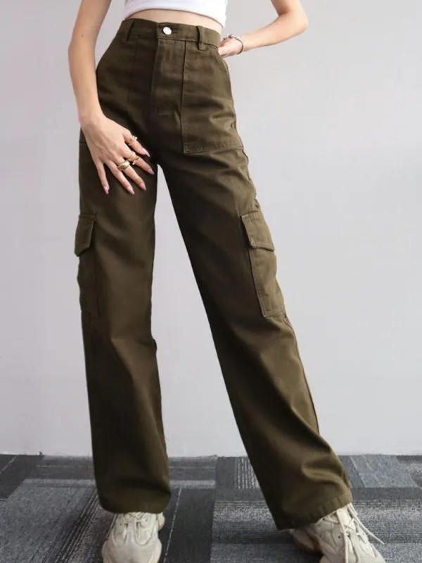 Solid Cotton Cargo Pants for Women's Essentials