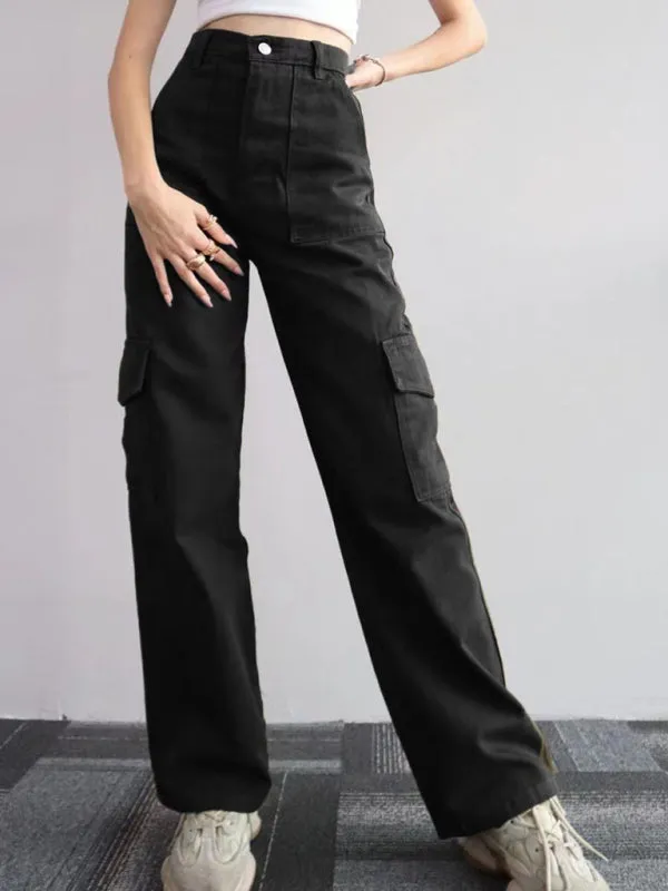 Solid Cotton Cargo Pants for Women's Essentials