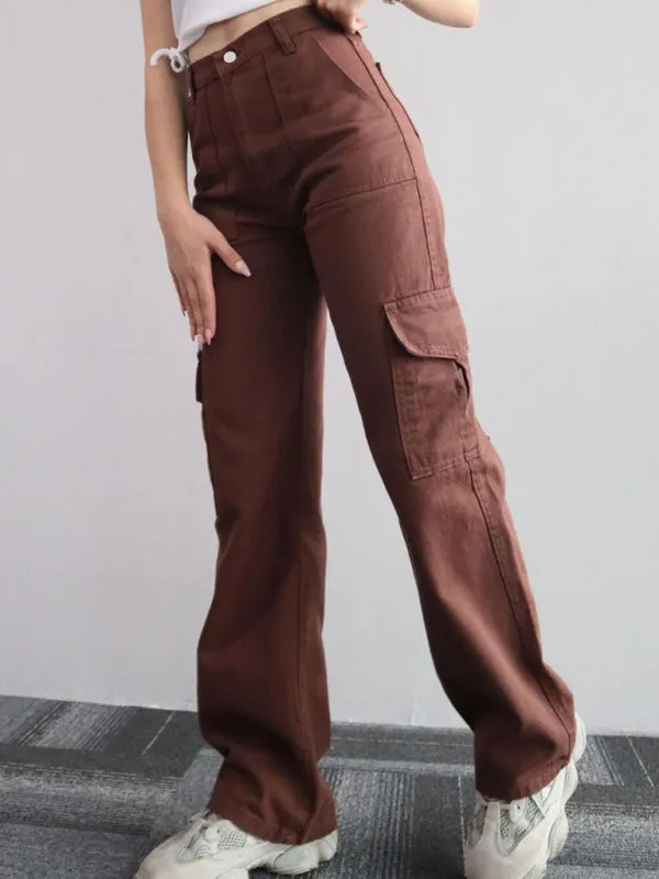 Solid Cotton Cargo Pants for Women's Essentials