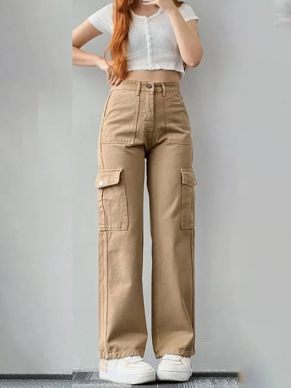 Solid Cotton Cargo Pants for Women's Essentials