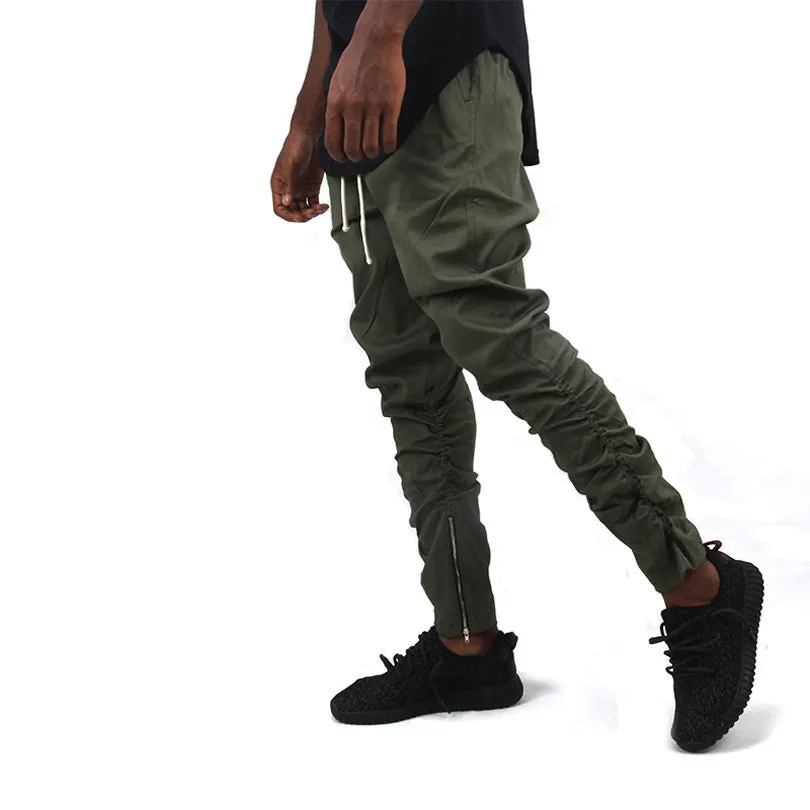 Tapered Zipper Legs Men Drawstring Jogger Pants