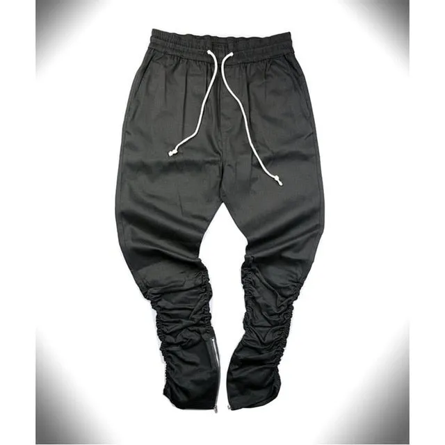 Tapered Zipper Legs Men Drawstring Jogger Pants