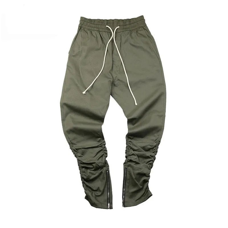 Tapered Zipper Legs Men Drawstring Jogger Pants