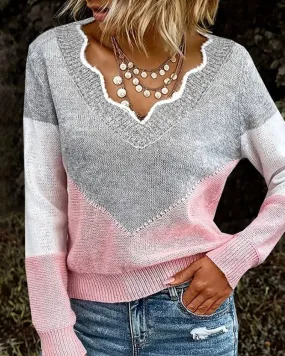 TastyHottie - V Neck Color Block Pullover