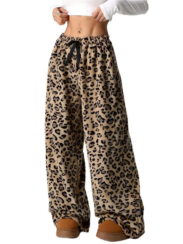 TEEK - Brown Leopard Print Lace-Up Wide-Leg Pants