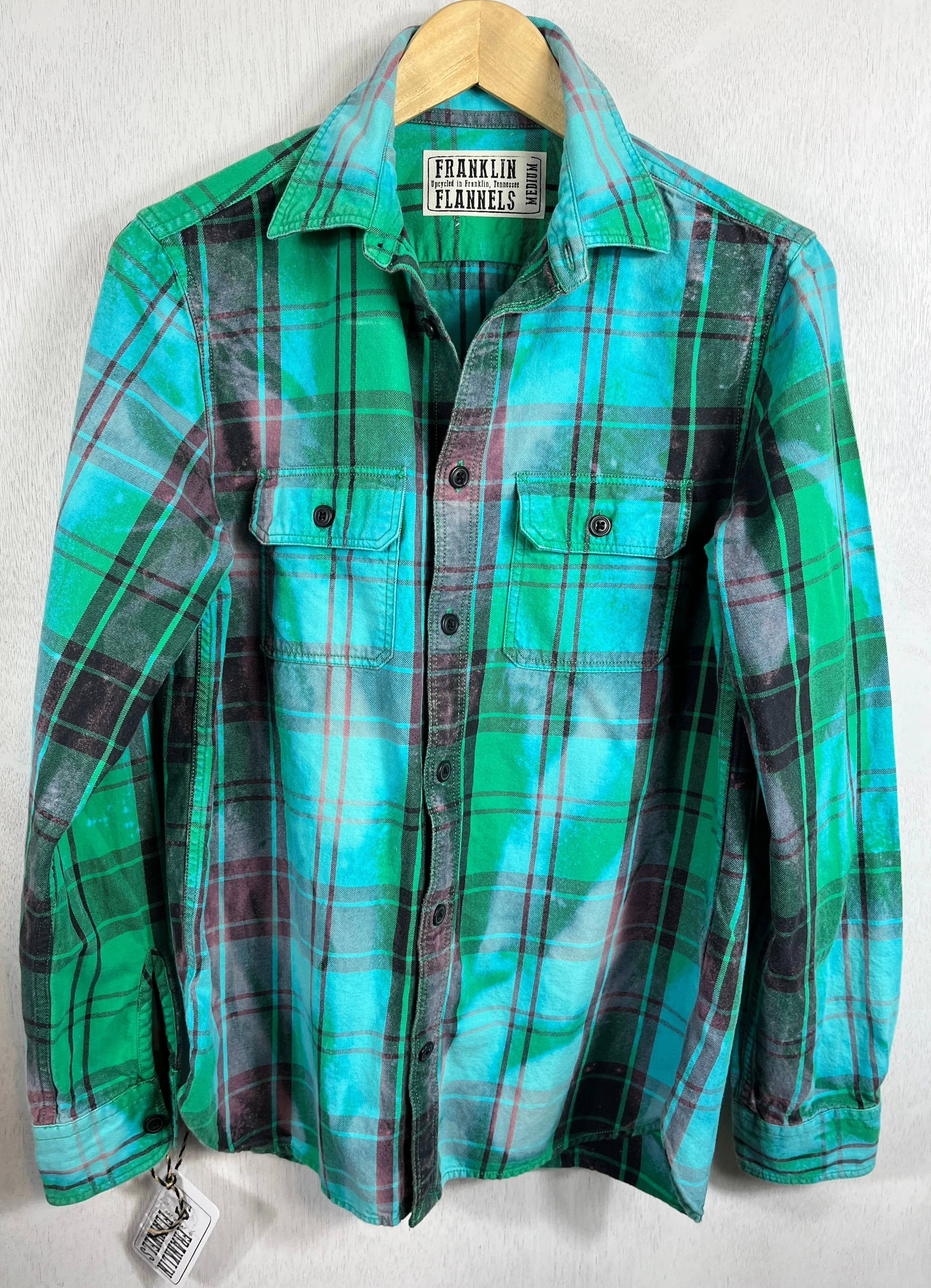 Vintage Turquoise, Green and Navy Blue Flannel Size Small